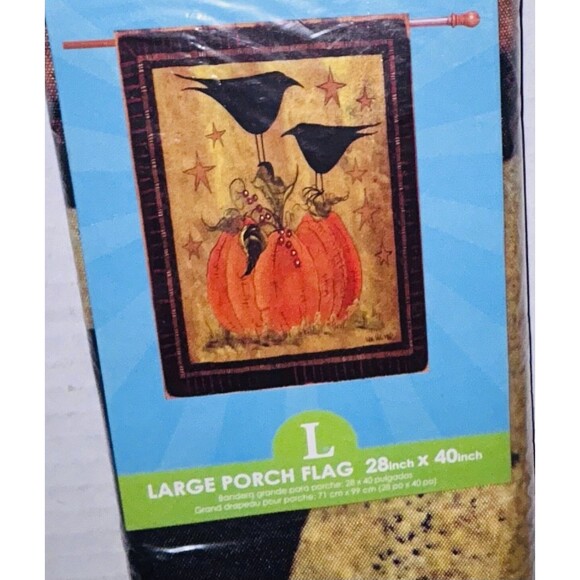 LARGE PORCH FLAG 28 inch x 40 inch Black birds pumpkin Fall - Picture 1 of 9